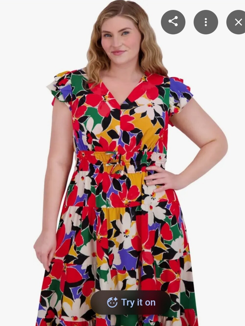 Vince Camuto Women's Floral-Print Flutter-Sleeve Fit & Flare Dress